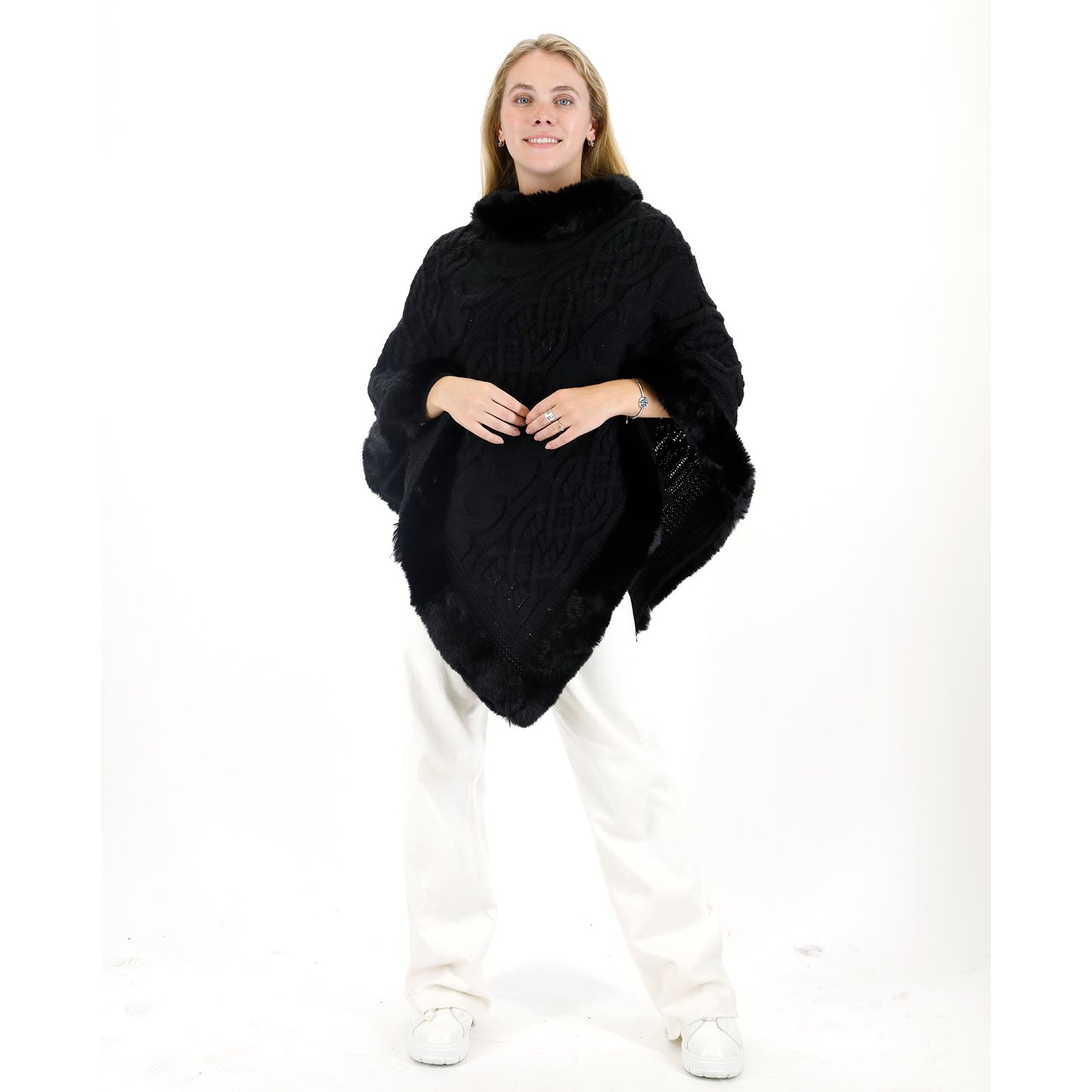 KNITTED FAUX FUR PONCHO 4032 (12PC)