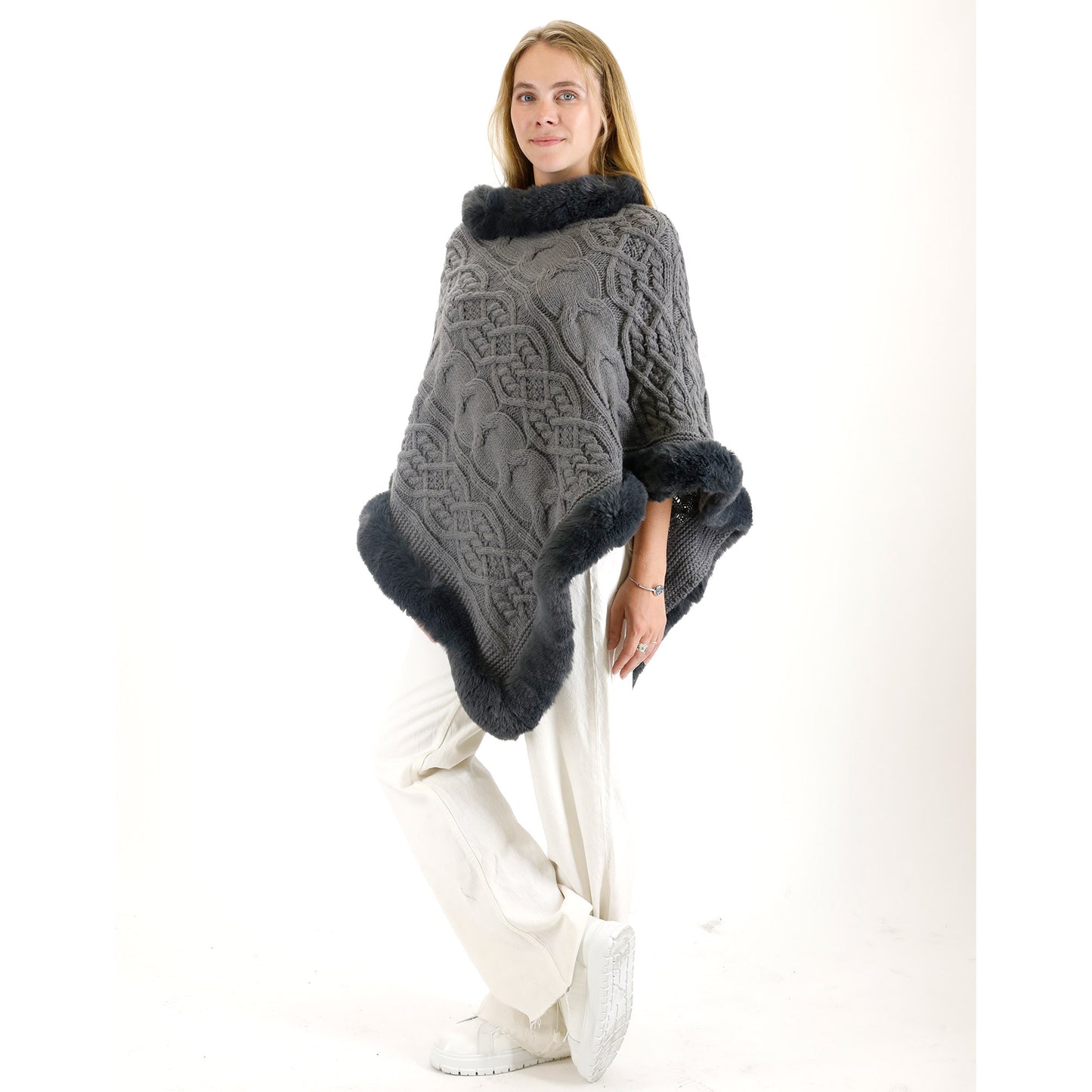 KNITTED FAUX FUR PONCHO 4032 (12PC)