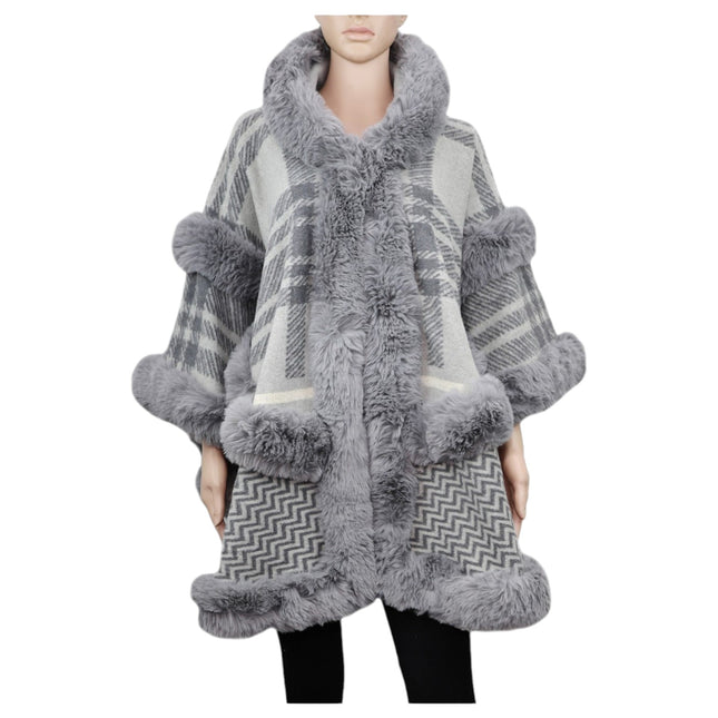 Winter Shawl With Faux Fur Trim Cape P4334 (3PC)