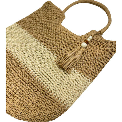 RATTAN BEACH TOTE BAG WITH TASSEL 4225-13 (1PC)