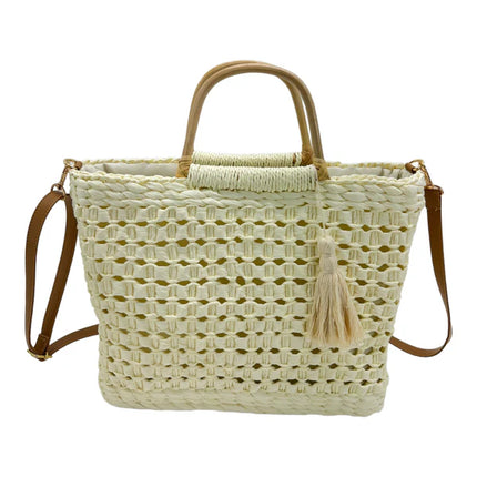 RATTAN BEACH TOTE SHOULDER BAG WITH TASSEL 4225-2 (1PC)