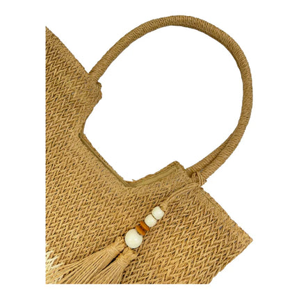 RATTAN BEACH TOTE BAG WITH TASSEL 4225-13 (1PC)