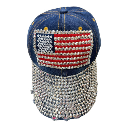 Custom American Flag Logo USA Diamond Rhinestone Cap HA4418-3 (12PC)