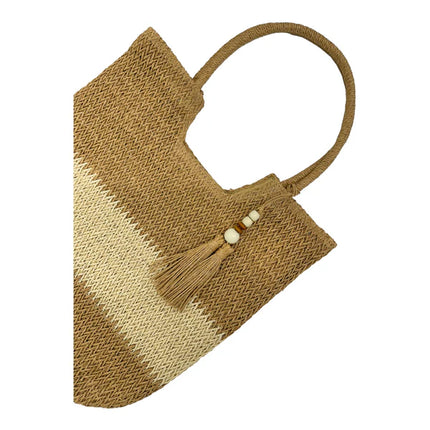 RATTAN BEACH TOTE BAG WITH TASSEL 4225-13 (1PC)