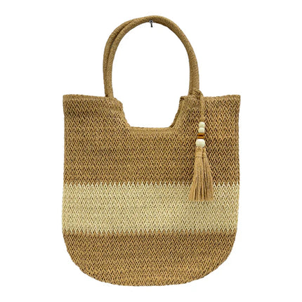 RATTAN BEACH TOTE BAG WITH TASSEL 4225-13 (1PC)