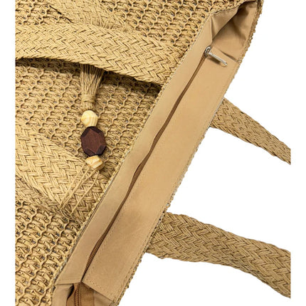RATTAN BEACH TOTE SHOULDER BAG WITH TASSEL BG4225-5 (1PC)