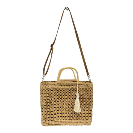 RATTAN BEACH TOTE SHOULDER BAG WITH TASSEL 4225-2 (1PC)