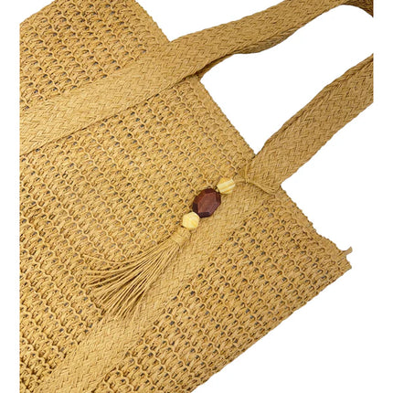 RATTAN BEACH TOTE SHOULDER BAG WITH TASSEL BG4225-5 (1PC)