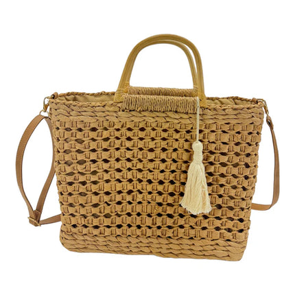 RATTAN BEACH TOTE SHOULDER BAG WITH TASSEL 4225-2 (1PC)