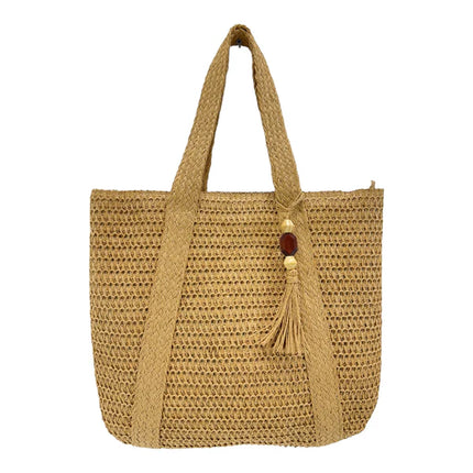 RATTAN BEACH TOTE SHOULDER BAG WITH TASSEL 4225-5 (1PC)