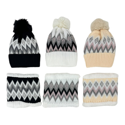 Pom Pom Knitted Beanie With Neck Warmer JH4730-5 (12SET)