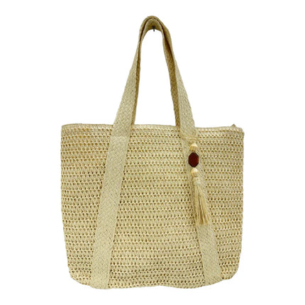 RATTAN BEACH TOTE SHOULDER BAG WITH TASSEL BG4225-5 (1PC)