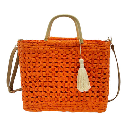 RATTAN BEACH TOTE SHOULDER BAG WITH TASSEL 4225-2 (1PC)