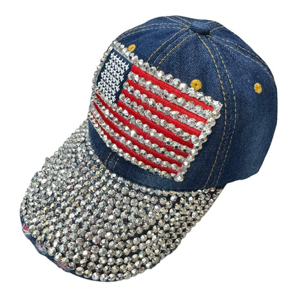 Custom American Flag Logo USA Diamond Rhinestone Cap HA4418-3 (12PC)