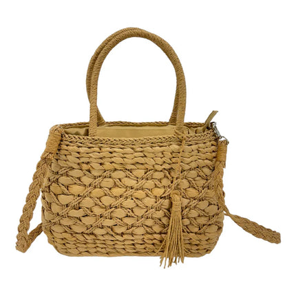 RATTAN BEACH TOTE SHOULDER BAG WITH TASSEL 4225-7 (1PC)