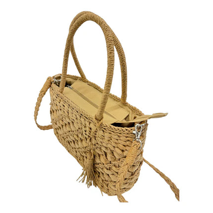 RATTAN BEACH TOTE SHOULDER BAG WITH TASSEL 4225-7 (1PC)