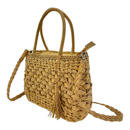 RATTAN BEACH TOTE SHOULDER BAG WITH TASSEL 4225-7 (1PC)