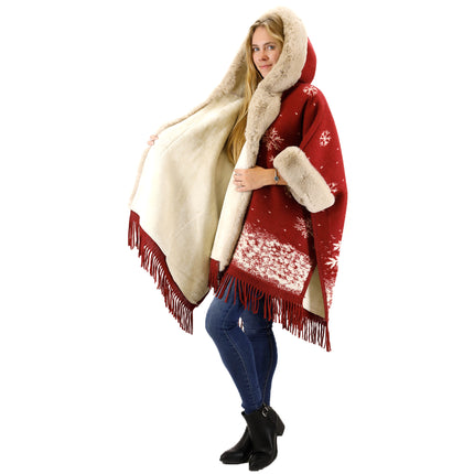 Faux Fur Snow Pattern Hoodie Shawl P3804 (1PC)