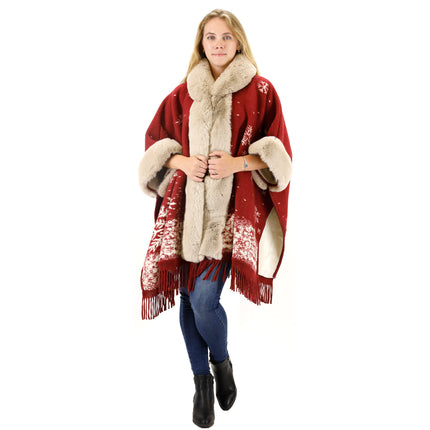 Faux Fur Snow Pattern Hoodie Shawl P3804 (1PC)