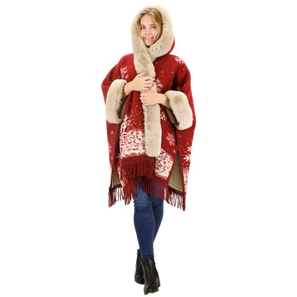 Faux Fur Snow Pattern Hoodie Shawl P3804 (1PC)