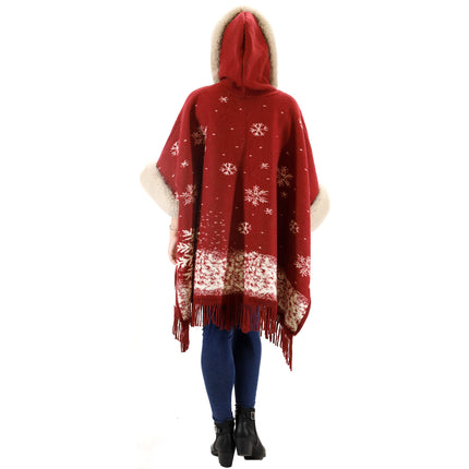 Faux Fur Snow Pattern Hoodie Shawl P3804 (1PC)