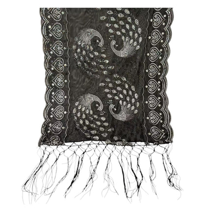 Peacock Sequin Chiffon Embellished Fringe Sheer Shawl Wrap Scarf SC309P (12pc)