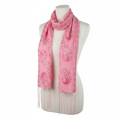 Peacock Sequin Chiffon Embellished Fringe Sheer Shawl Wrap Scarf SC309P (12pc)