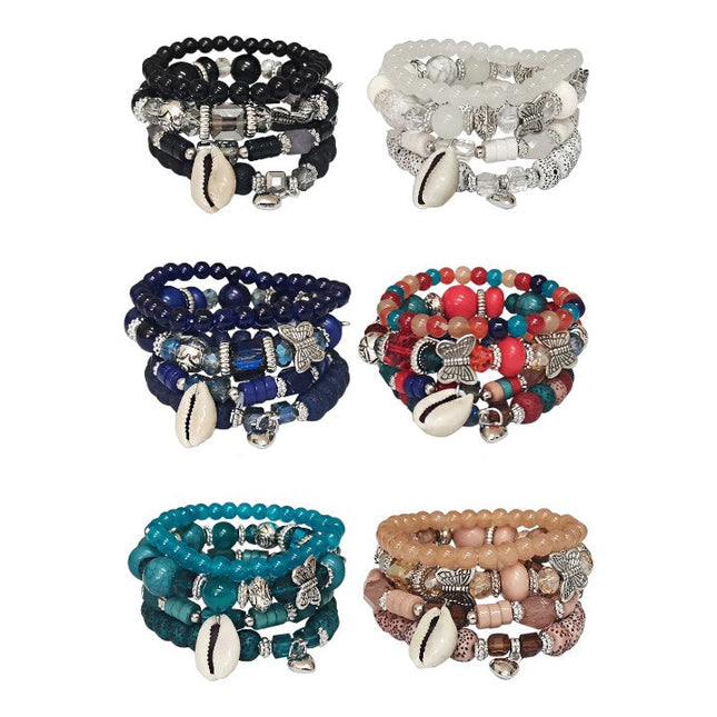 BUTTERFLY N SHELL CHARM BALL BRACELET 2521-50 (12PC)