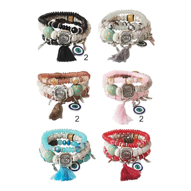 EVIL EYE N TASSEL BALL BRACELET BR2521-36 (12PC)