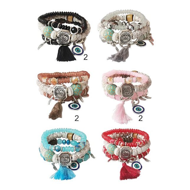 EVIL EYE N TASSEL BALL BRACELET 2521-36 (12PC)