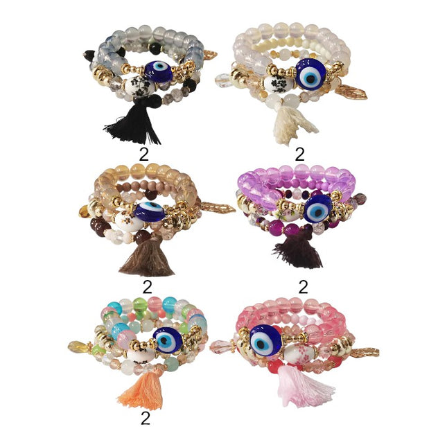 EVIL EYE N TASSEL BALL BRACELET 2521-35 (12PC)