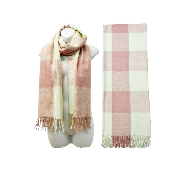 CASHMERE FEEL CHECK PATTERN SCARVES 1026-1 (12PC)