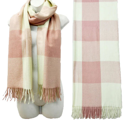 CASHMERE FEEL CHECK PATTERN SCARVES 1026-1 (12PC)