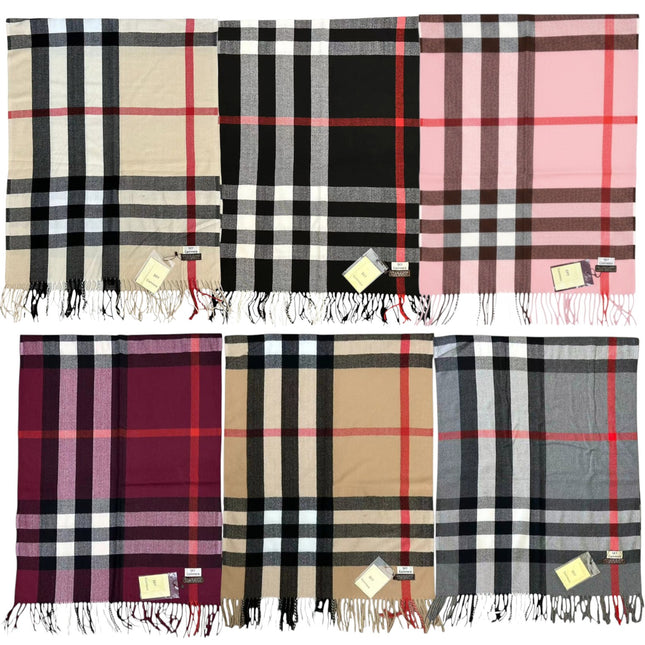 CASHMERE FEEL CHECK PATTERN SCARVES 1101 (12PC)