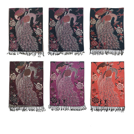 Metallic Pashmina Peacock Pattern SCF31105-11 (12PC)