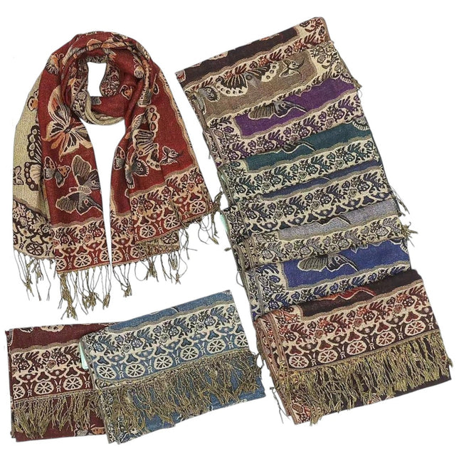 METALLIC PASHMINA BUTTERFLY PATTERN SCF3719-31 (12PC)