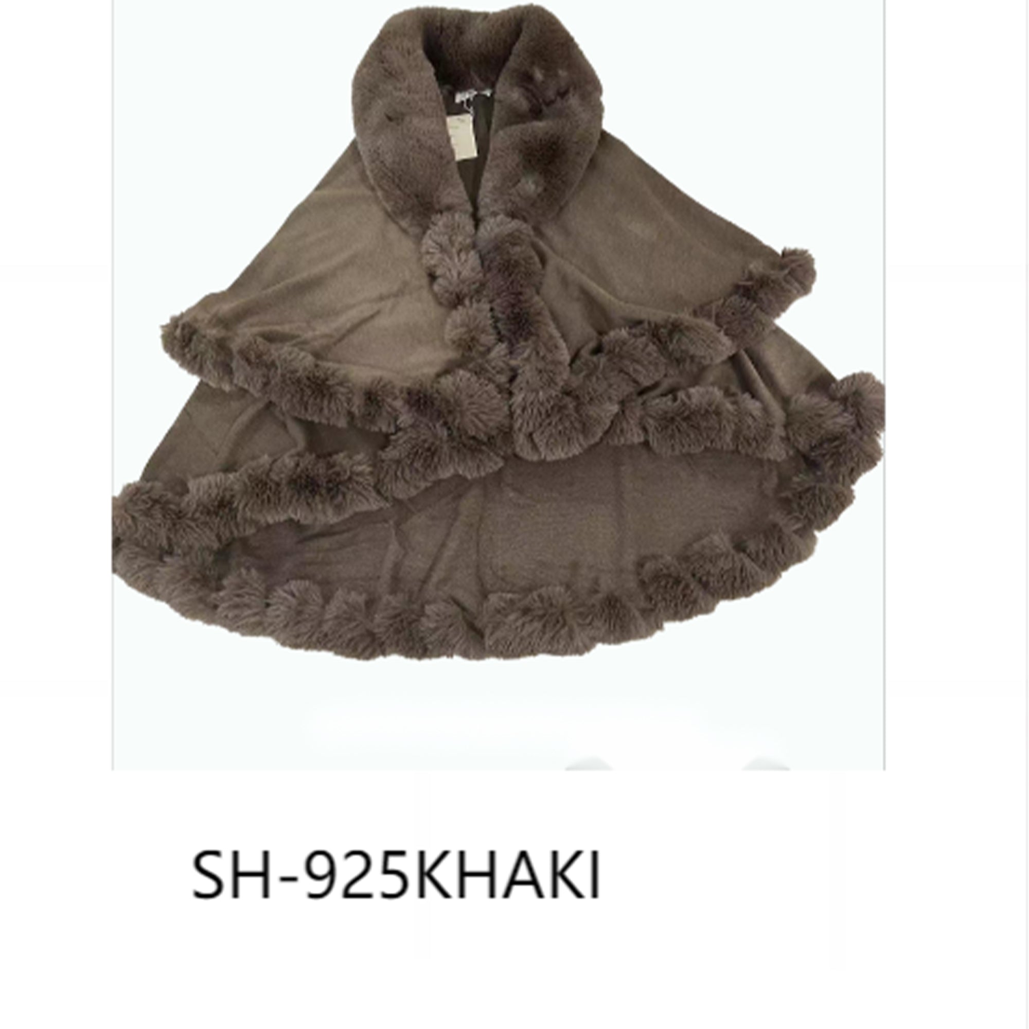 SOLID COLOR FUR DOUBLE LAYER PONCHO 925 (6PC)