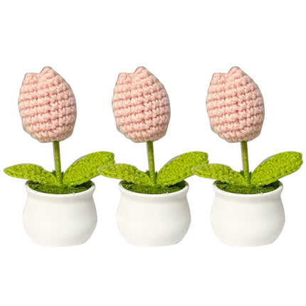 TULIP CROCHET FLOWER POT PINK SS111-19  (12PC)