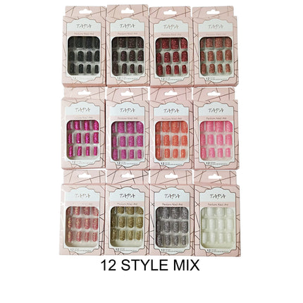 MULTI COLOR SQUARE FAKE NAIL SET 1112-77 (12PC)