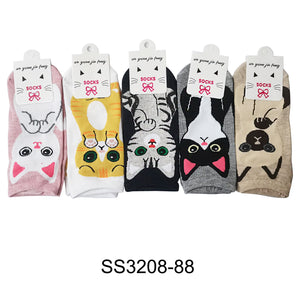 CUTE CAT CARTOON SOCKS 3208-88 (12PC)