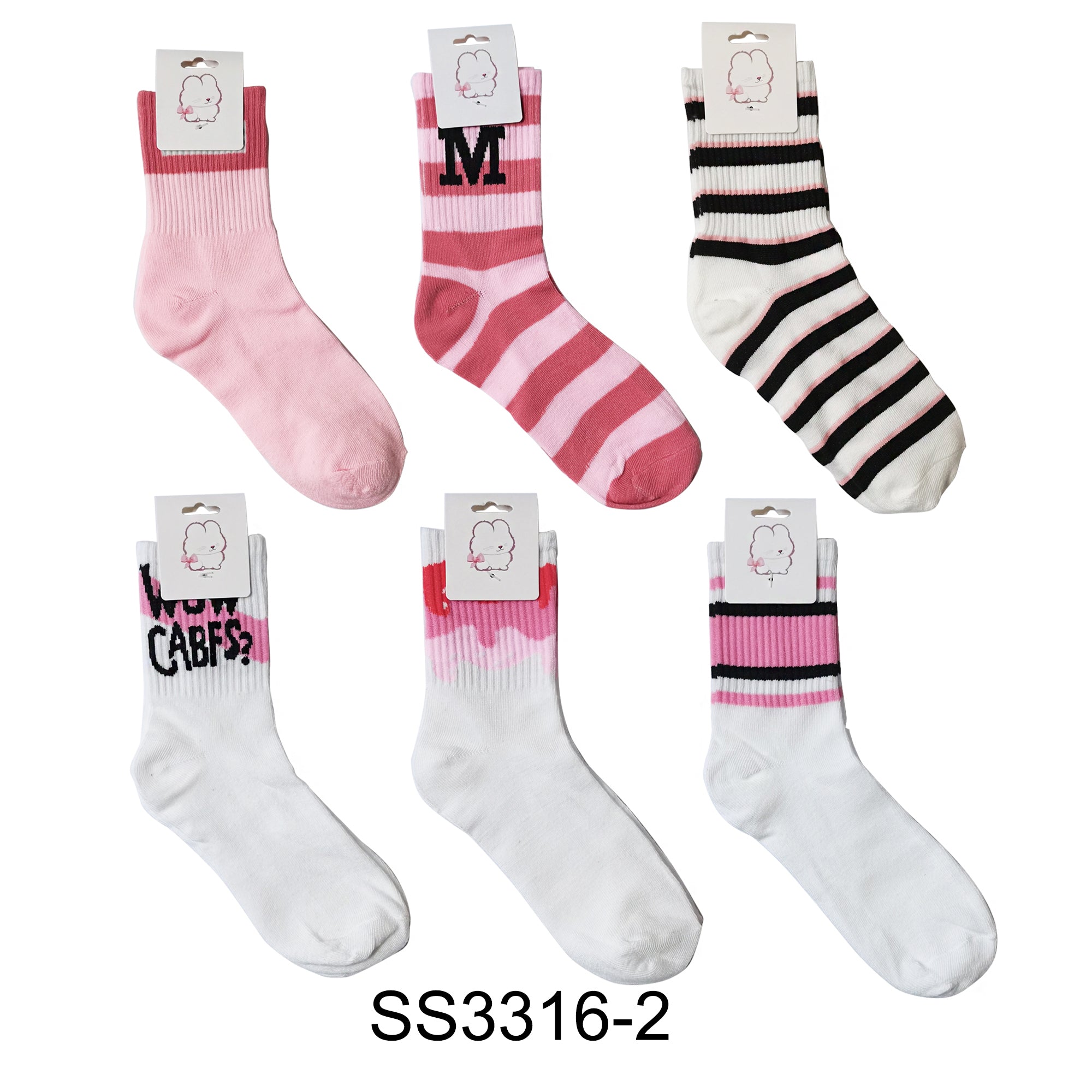 CUTE PINK PATTERN SOCKS 3316-2 (12PC)