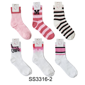CUTE PINK PATTERN SOCKS 3316-2 (12PC)