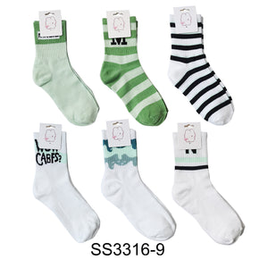 CUTE GREEN PATTERN SOCKS 3316-9 (12PC)