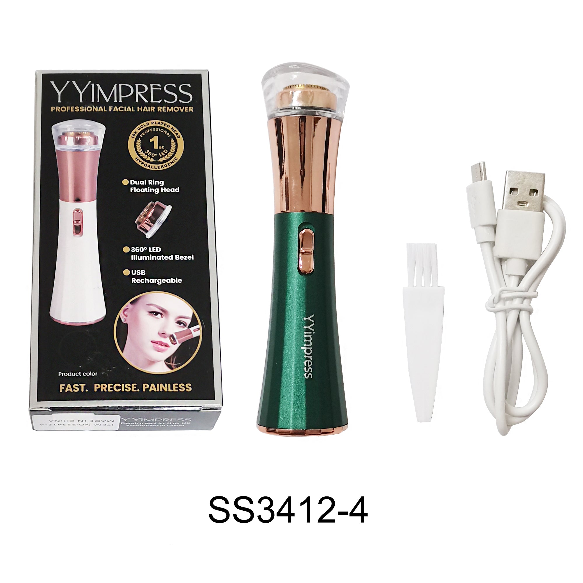 FACIAL HAIR REMOVER USB RECHARGEABLE 3412-4 (12PC)