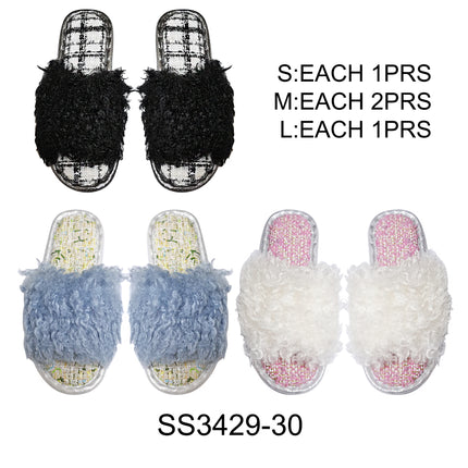 FLUFFY HOME SLIDE SLIPPERS SS3429-30 (12PAIR)