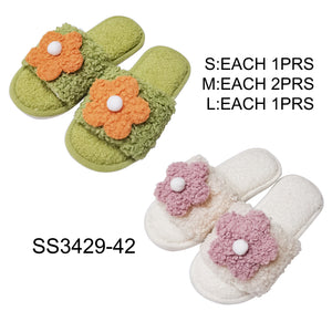 CUTE FLOWER FLUFFY HOME SLIDE SLIPPERS 3429-42 (12PC)