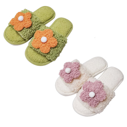 CUTE FLOWER FLUFFY HOME SLIDE SLIPPERS SS3429-42 (12PAIR)