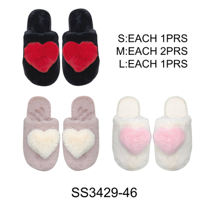 CUTE POM POM FLUFFY HEART HOME SLIDE SLIPPERS SS3429-46 (12PAIR)