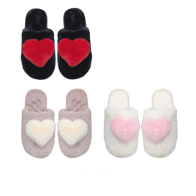 CUTE POM POM FLUFFY HEART HOME SLIDE SLIPPERS 3429-46 (4PAIR)