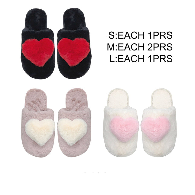 Cute Pom Pom Fluffy Heart Home Slide Slippers SS3429-46 (12PAIR)